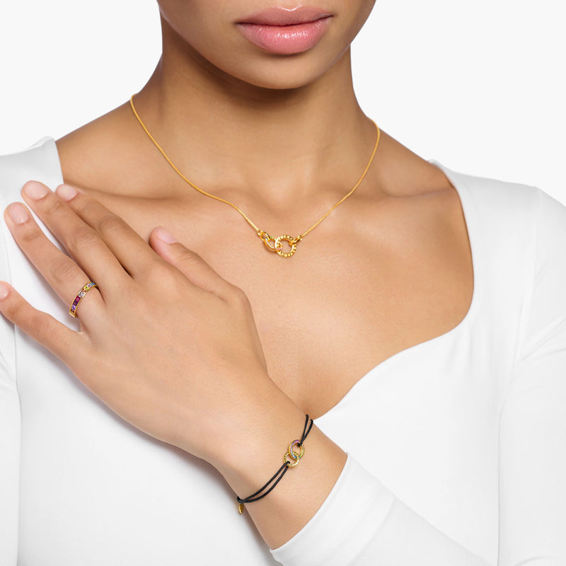 Textile bracelet black with two rings gold plated | THOMAS SABO Australia
