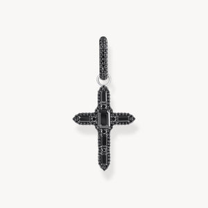 Single Cross hoop earring with black zirconia
