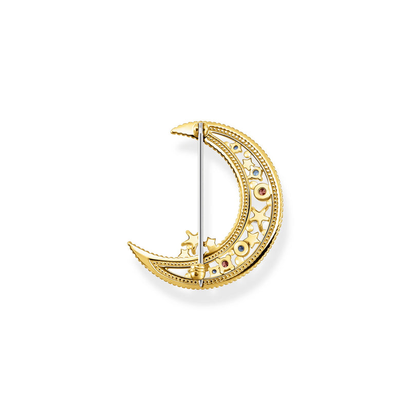 Brooch crescent moon with coloured stones gold | THOMAS SABO Australia