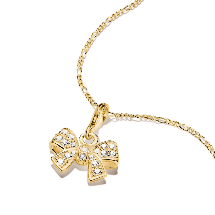 Gold-Plated Bow Charm with White Zirconia