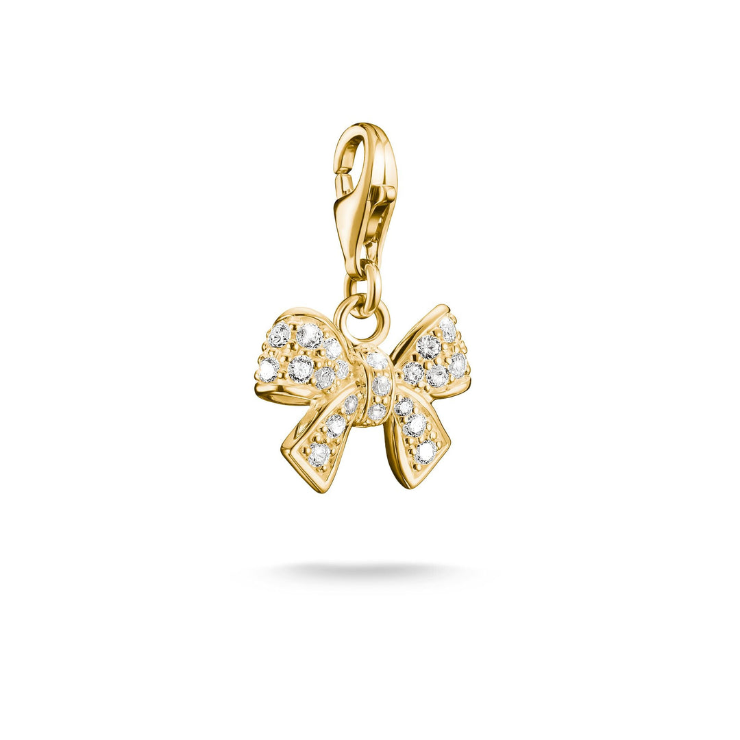 Gold-Plated Bow Charm with White Zirconia
