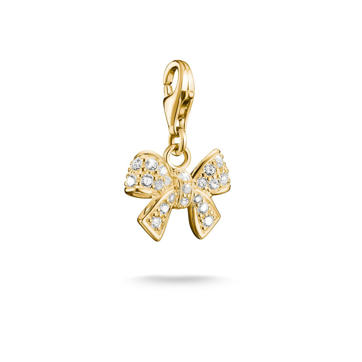 Gold-Plated Bow Charm with White Zirconia