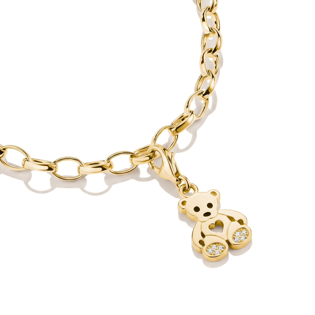 Gold-Plated Teddy Bear Charm with White Zirconia