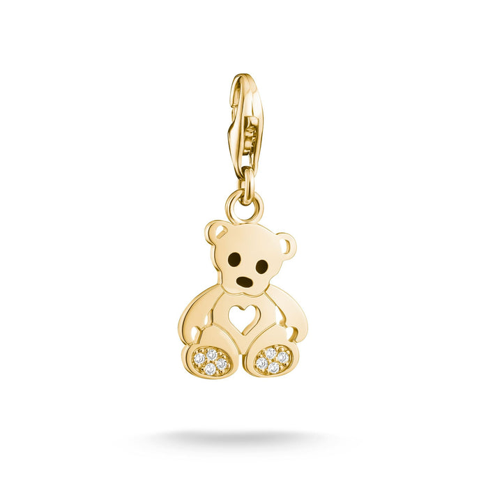 Gold-Plated Teddy Bear Charm with White Zirconia