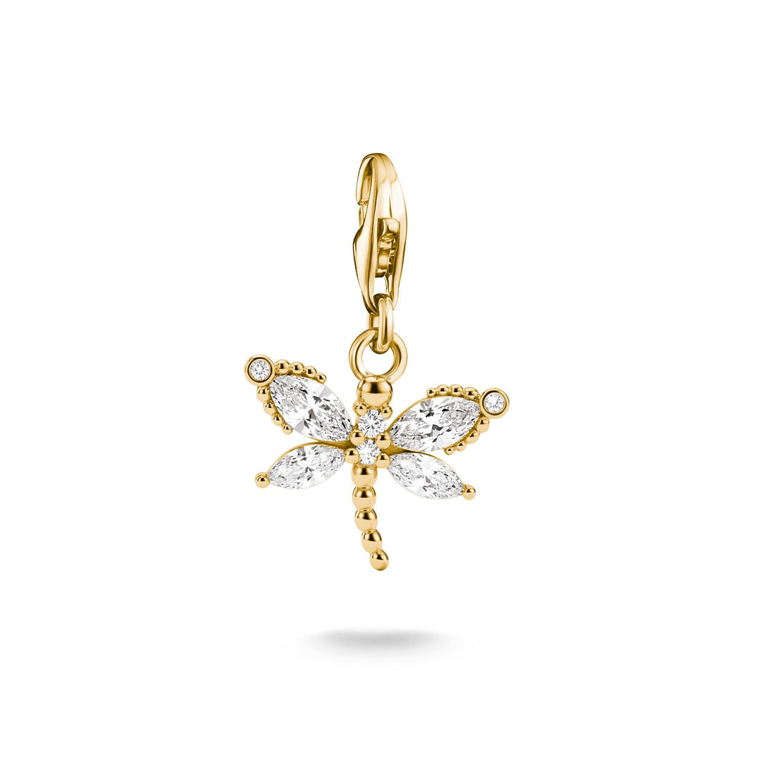 Gold-Plated Dragonfly Charm with White Zirconia