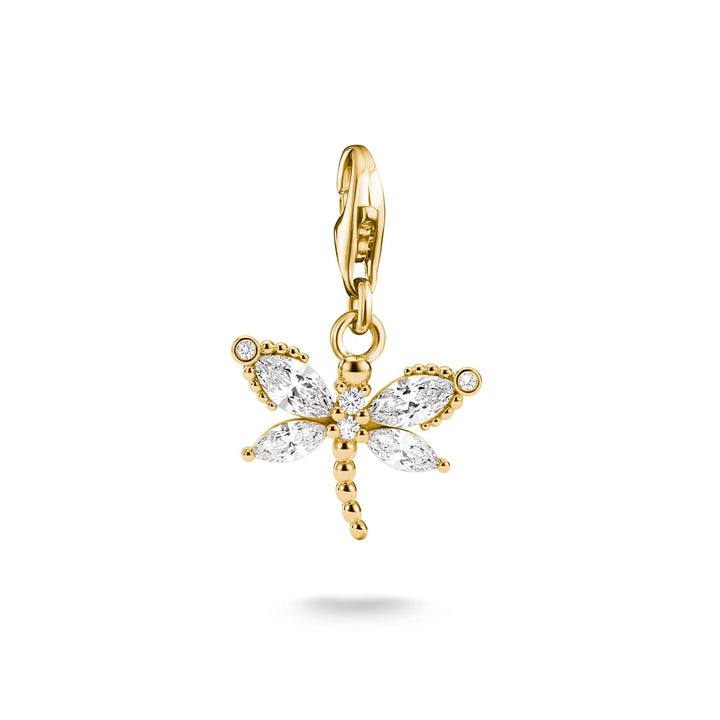 Gold-Plated Dragonfly Charm with White Zirconia