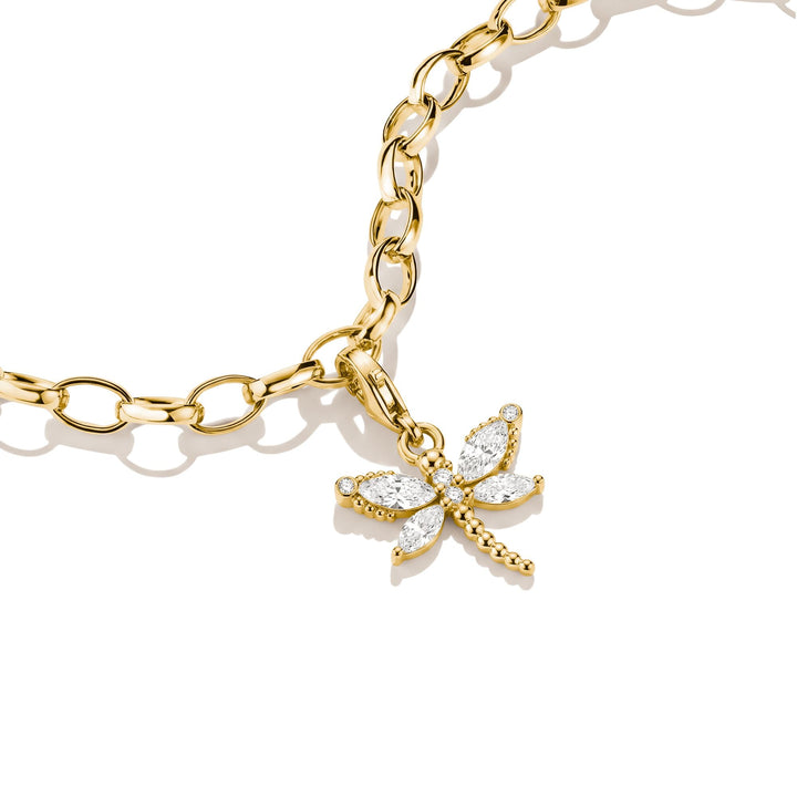 Gold-Plated Dragonfly Charm with White Zirconia
