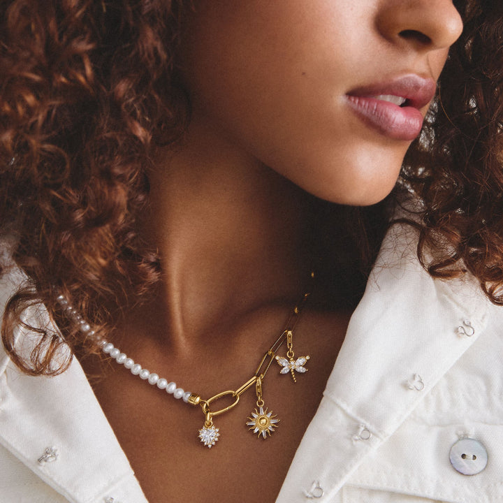 Gold-Plated Dragonfly Charm with White Zirconia
