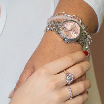 Divine Pink Watch with stones silver-coloured