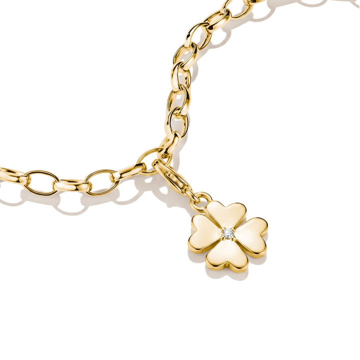 Gold-Plated Four-Leaf Clover Charm with Zirconia Centre Stone
