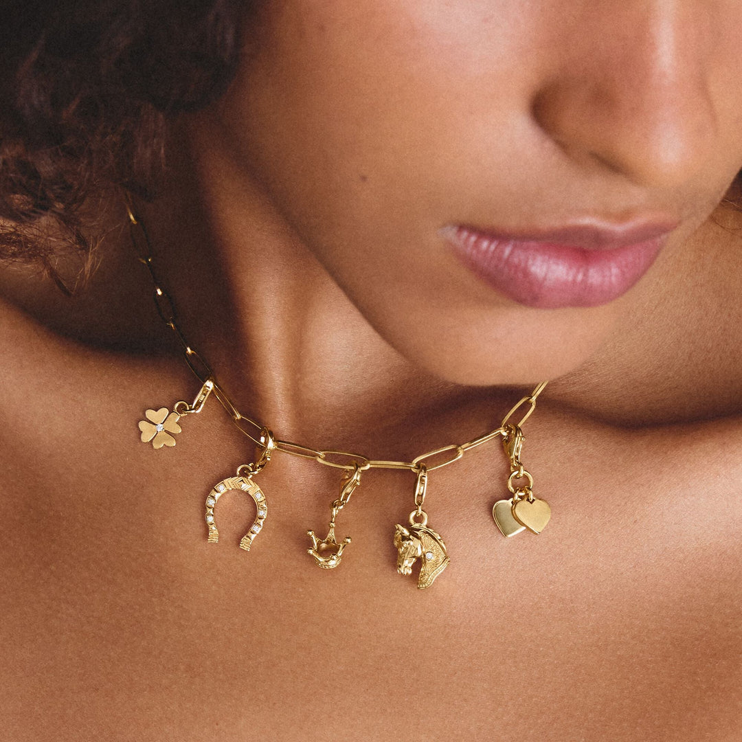 Gold-Plated Four-Leaf Clover Charm with Zirconia Centre Stone
