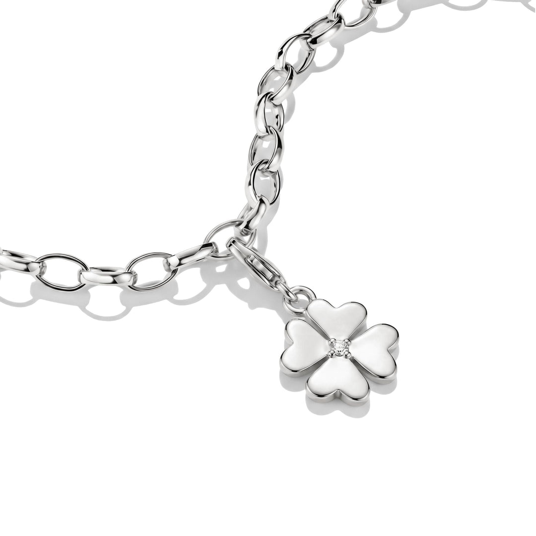 Silver-Plated Four-Leaf Clover Charm with Zirconia Centre Stone