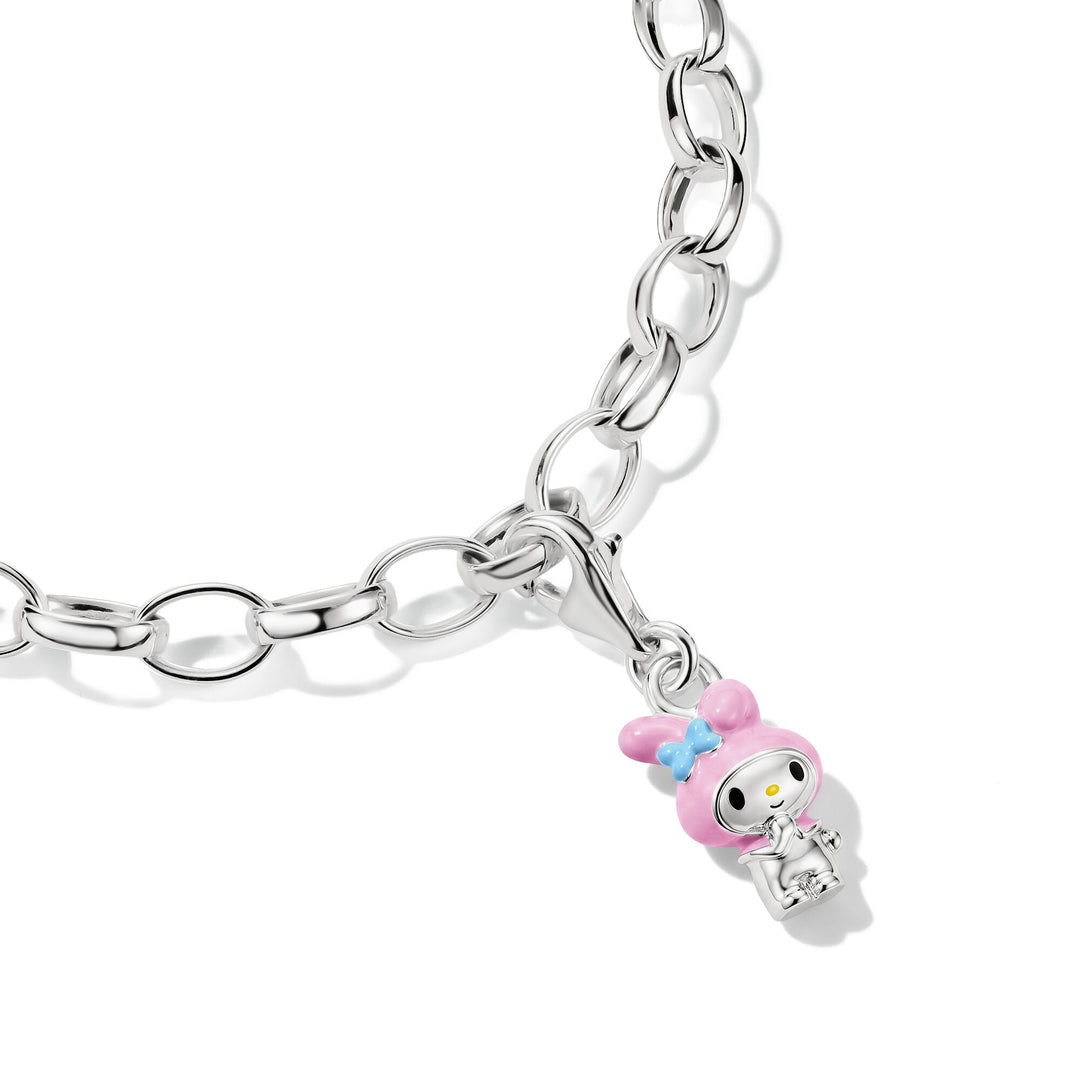 Hello Kitty My Melody Charm with Light Blue Bow, Silver-Plated
