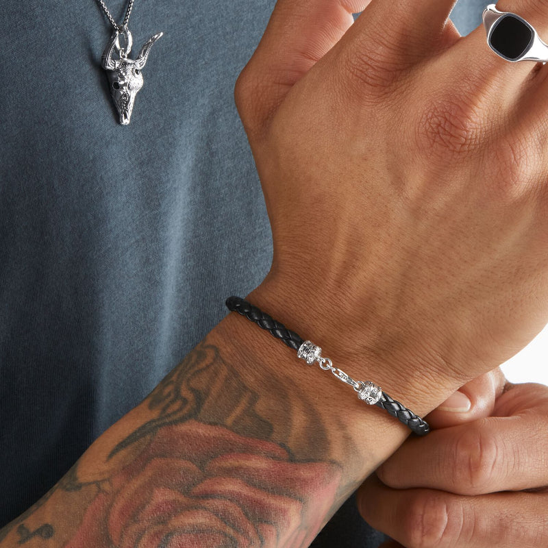 Royal Skull Set: Earrings & Leather Bracelets in Silver