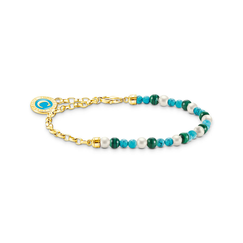 Member Charm bracelet with pearls, malachite and Charmista disc gold plated | THOMAS SABO Australia