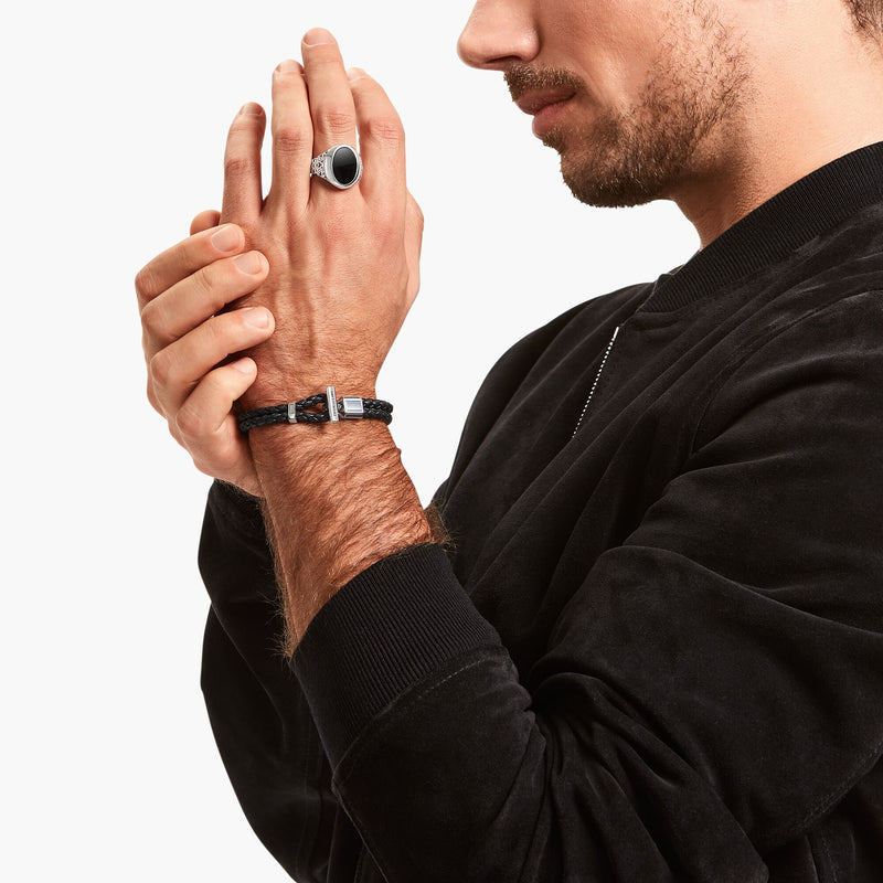 Double bracelet with braided, black leather | THOMAS SABO Australia