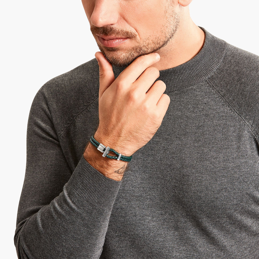 Double bracelet with braided, green leather | THOMAS SABO Australia