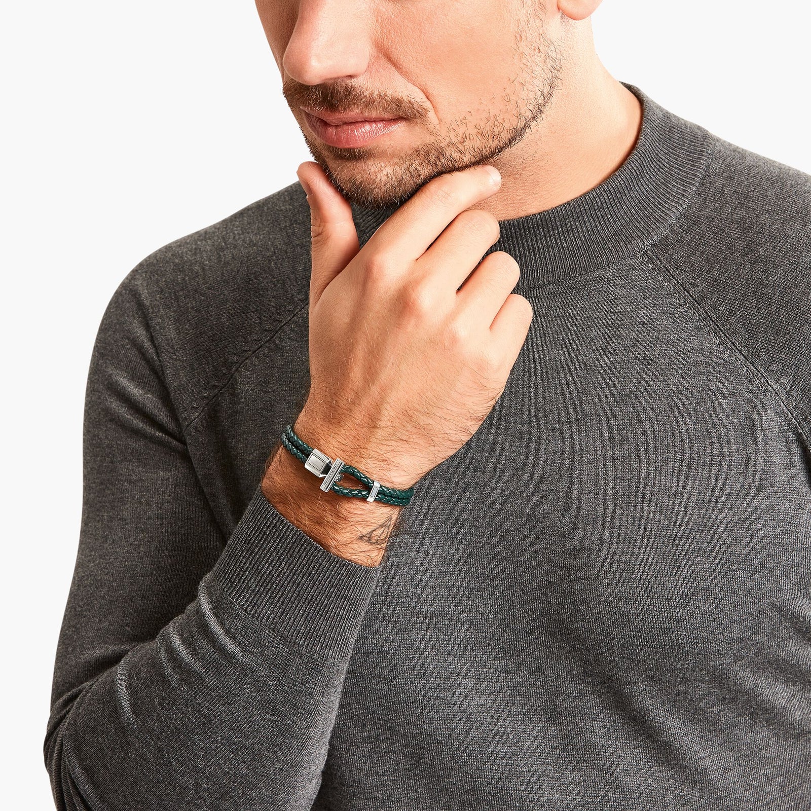 Double bracelet with braided, green leather | THOMAS SABO Australia