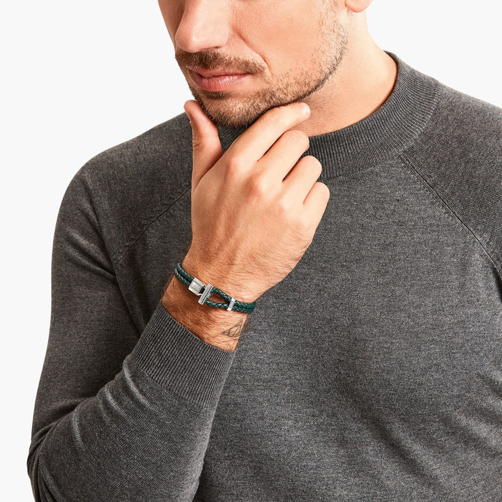 Double bracelet with braided, green leather | THOMAS SABO Australia