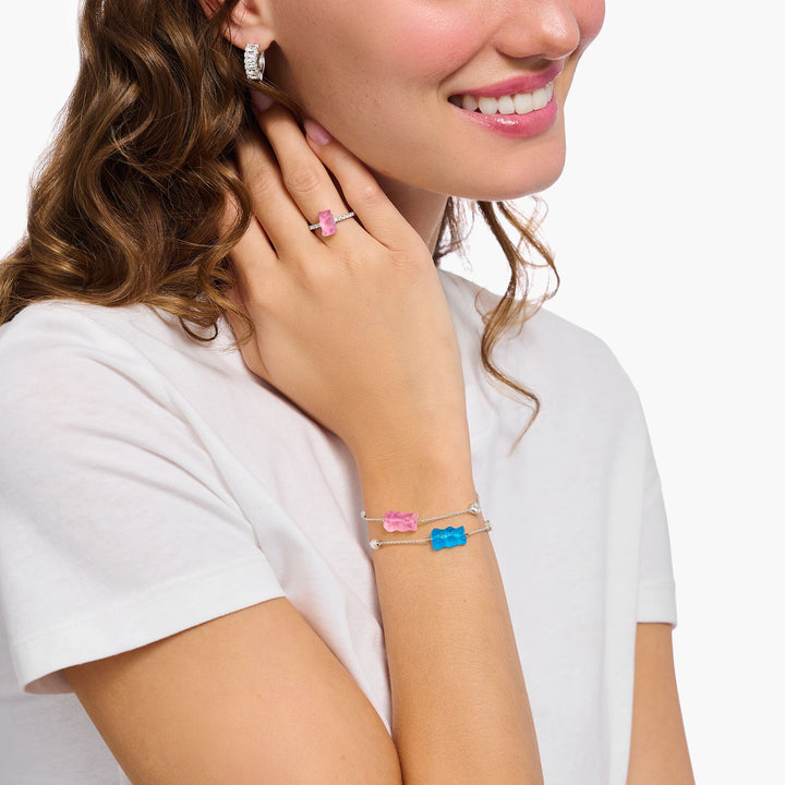 Bracelet with pink goldbear, freshwater pearl &amp; zirconia