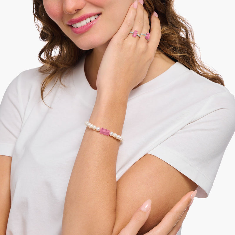 Pearl bracelet with pink Goldbear | THOMAS SABO Australia