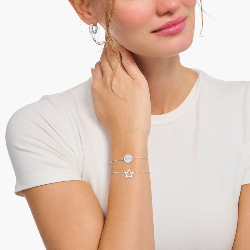 Stars and Moon Set: Ear Studs and Bracelet in Silver