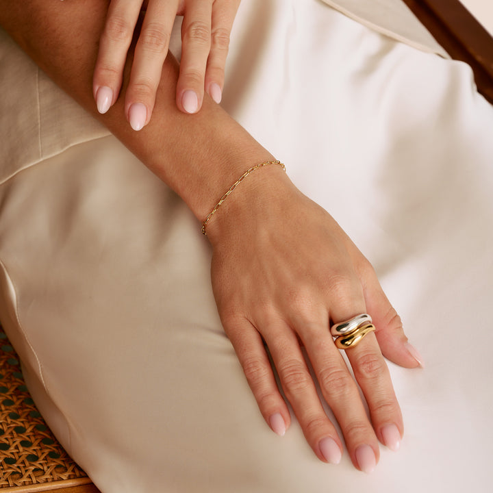 Model wearing THOMAS SABO sterling silver rings and bracelet