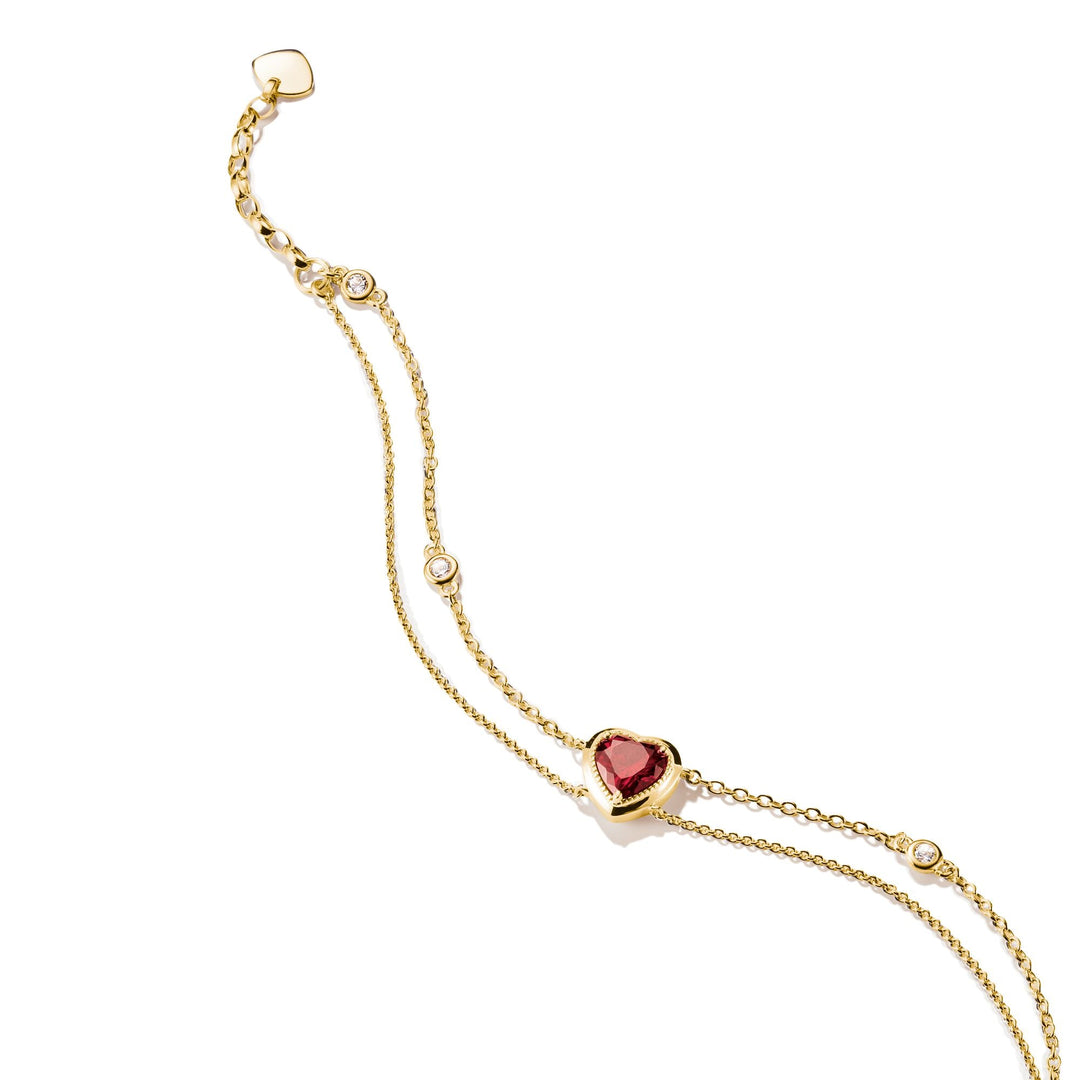 Two-Row Bracelet with Red Heart Stone Gold