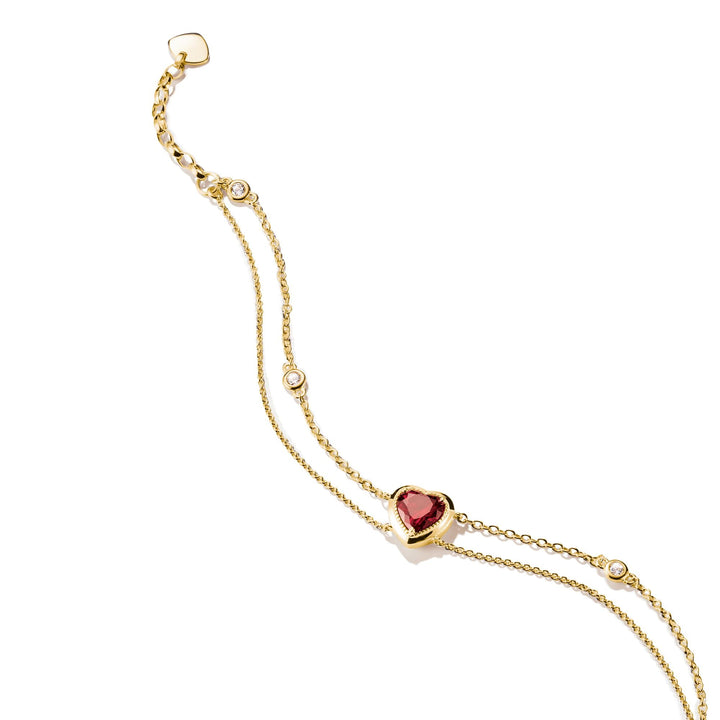 Two-Row Bracelet with Red Heart Stone Gold