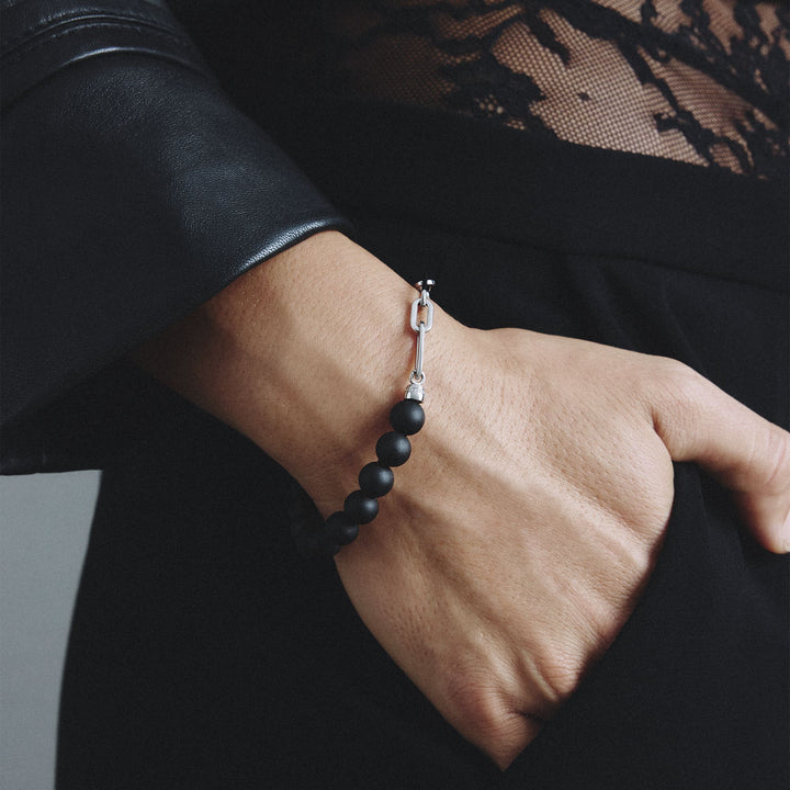 Stainless Steel Obsidian Bead Bracelet