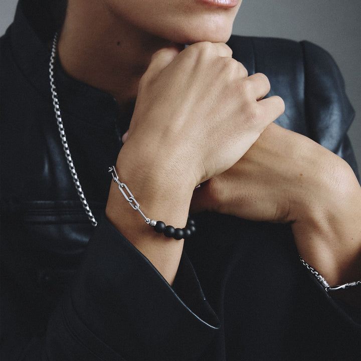 Stainless Steel Obsidian Bead Bracelet
