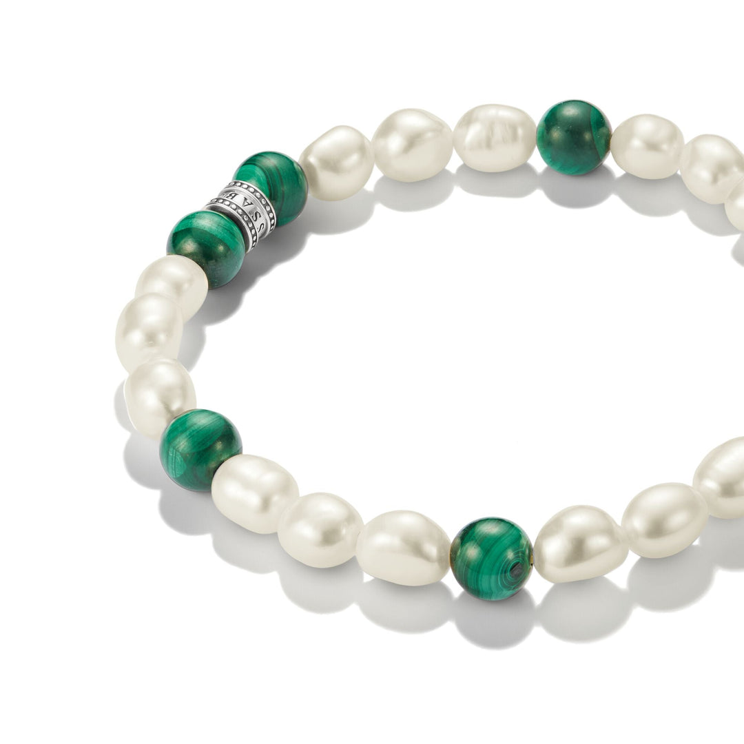 Stainless Steel Malachite and Freshwater Pearl Bracelet