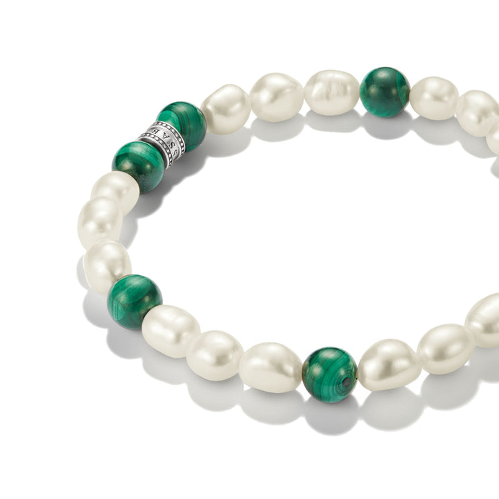 Stainless Steel Malachite and Freshwater Pearl Bracelet