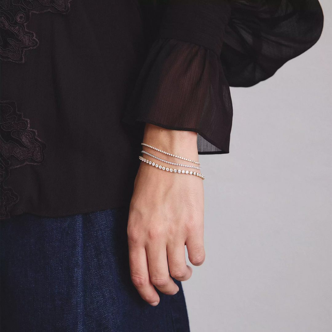 Gold-Tone Stainless Steel Tennis Bracelet with 1.5mm White Zirconia