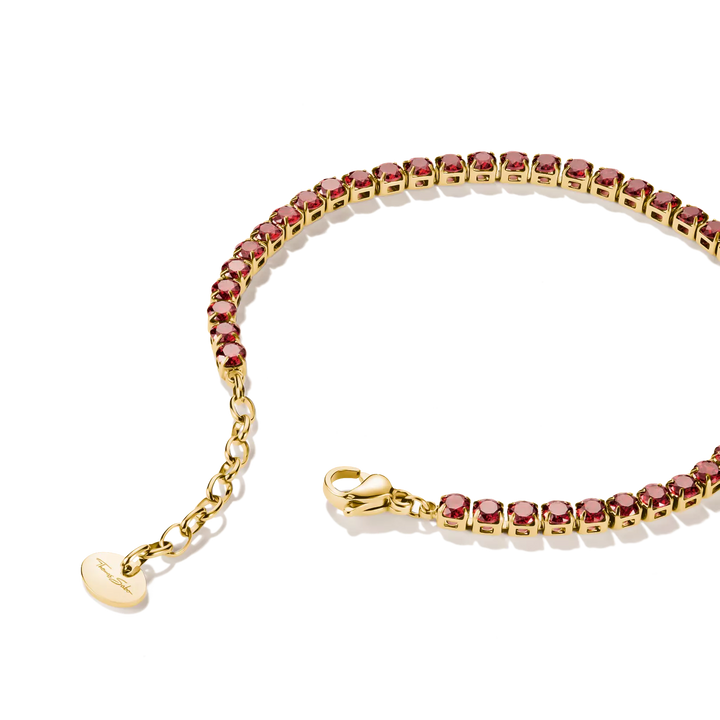 Gold-Tone Stainless Steel Tennis Bracelet with Dark Red Zirconia