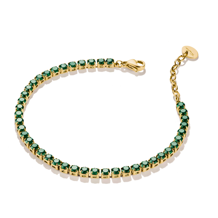 Gold-Tone Stainless Steel Tennis Bracelet with Green Zirconia