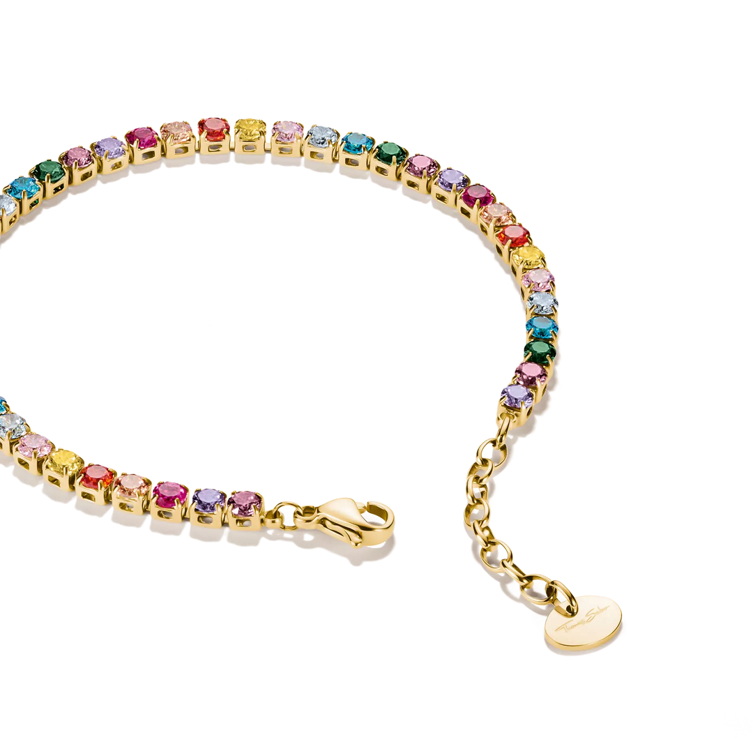 Gold-Tone Stainless Steel Tennis Bracelet with Multicoloured Stones