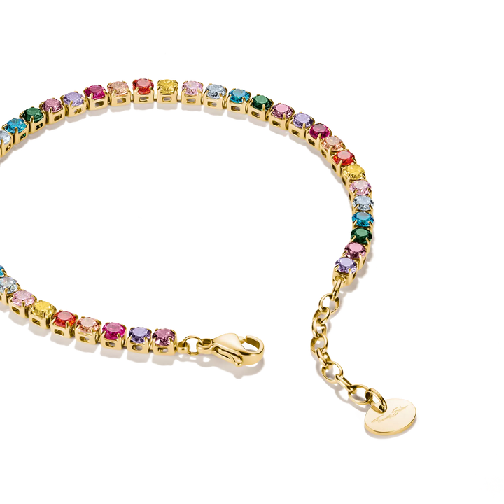Gold-Tone Stainless Steel Tennis Bracelet with Multicoloured Stones