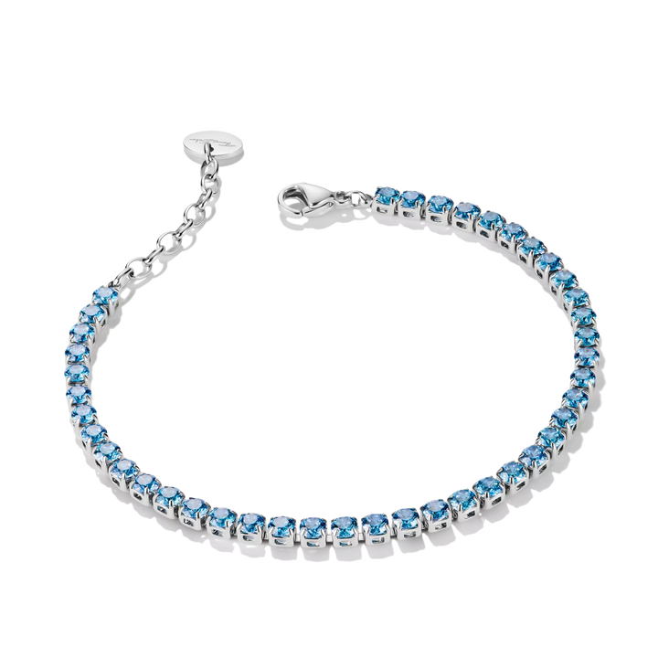 Silver-Tone Stainless Steel Tennis Bracelet with Blue Zirconia