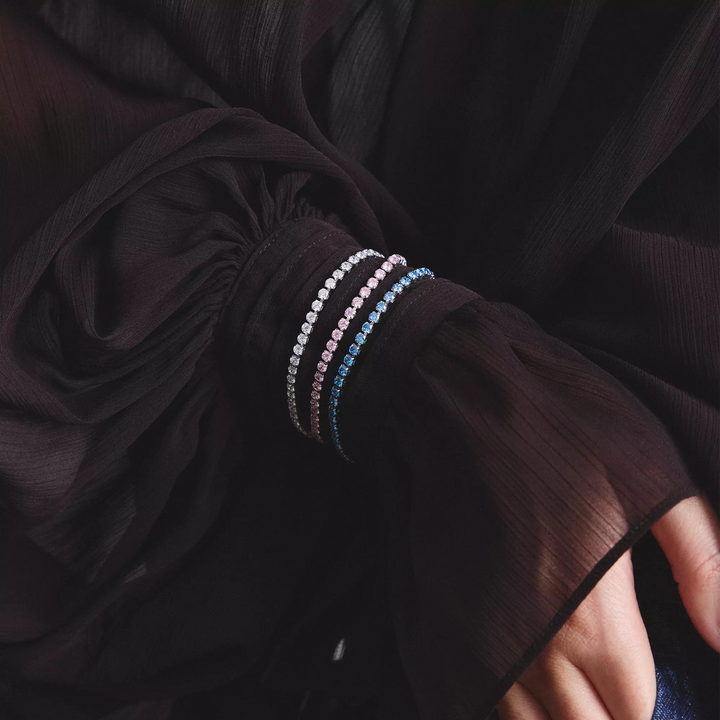 Silver-Tone Stainless Steel Tennis Bracelet with Blue Zirconia