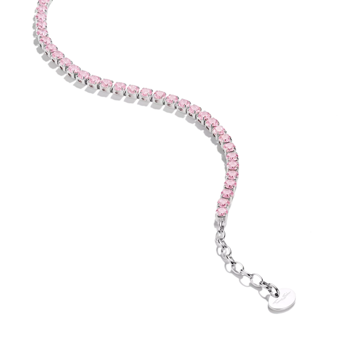 Silver-Tone Stainless Steel Tennis Bracelet with Pink Zirconia