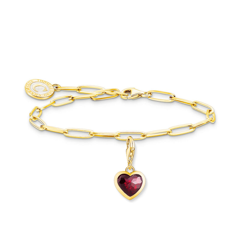 Red Heart Charm & Bracelet Set - Gold