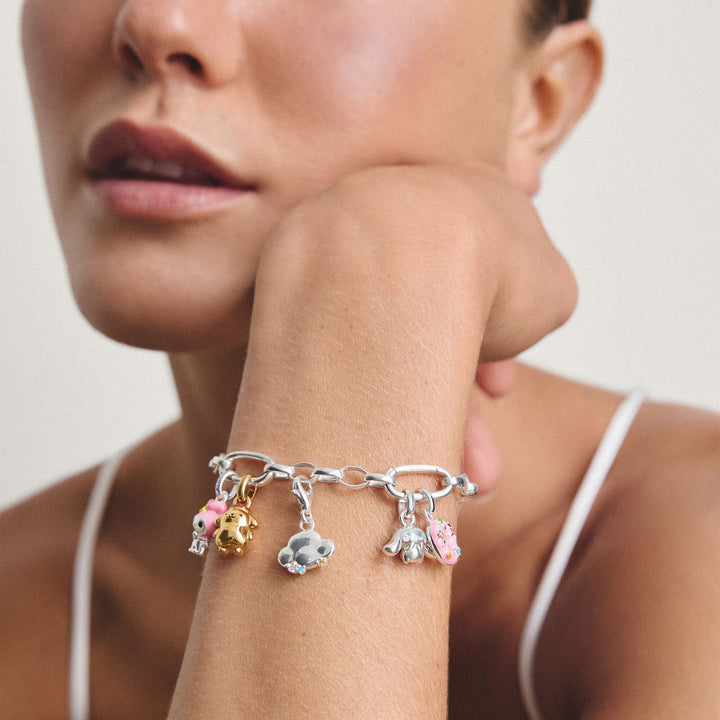 Silver-Plated Charm Club Bracelet with 3 Connect Links