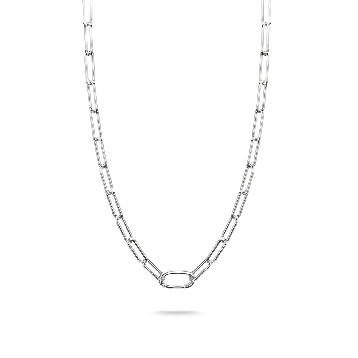 Silver-Plated Charm Club Paperclip Necklace