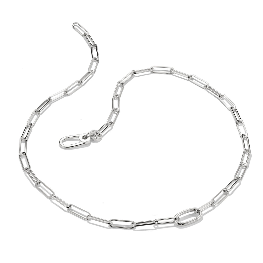 Silver-Plated Charm Club Paperclip Necklace