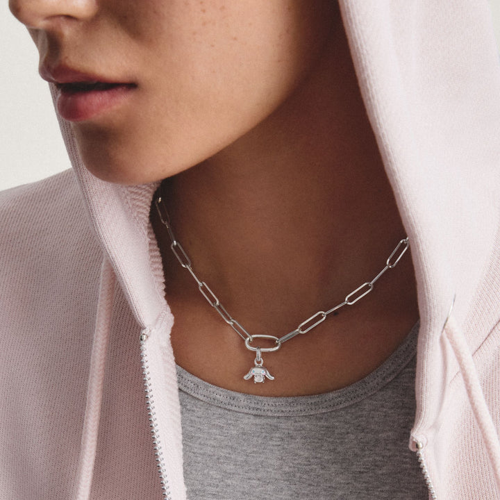 Silver-Plated Charm Club Paperclip Necklace