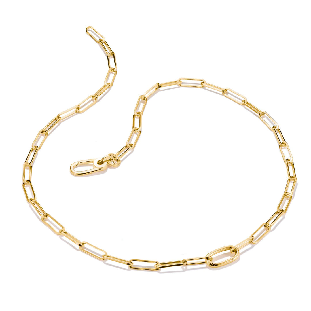 Gold-Tone Stainless Steel Charm Club Paperclip Necklace