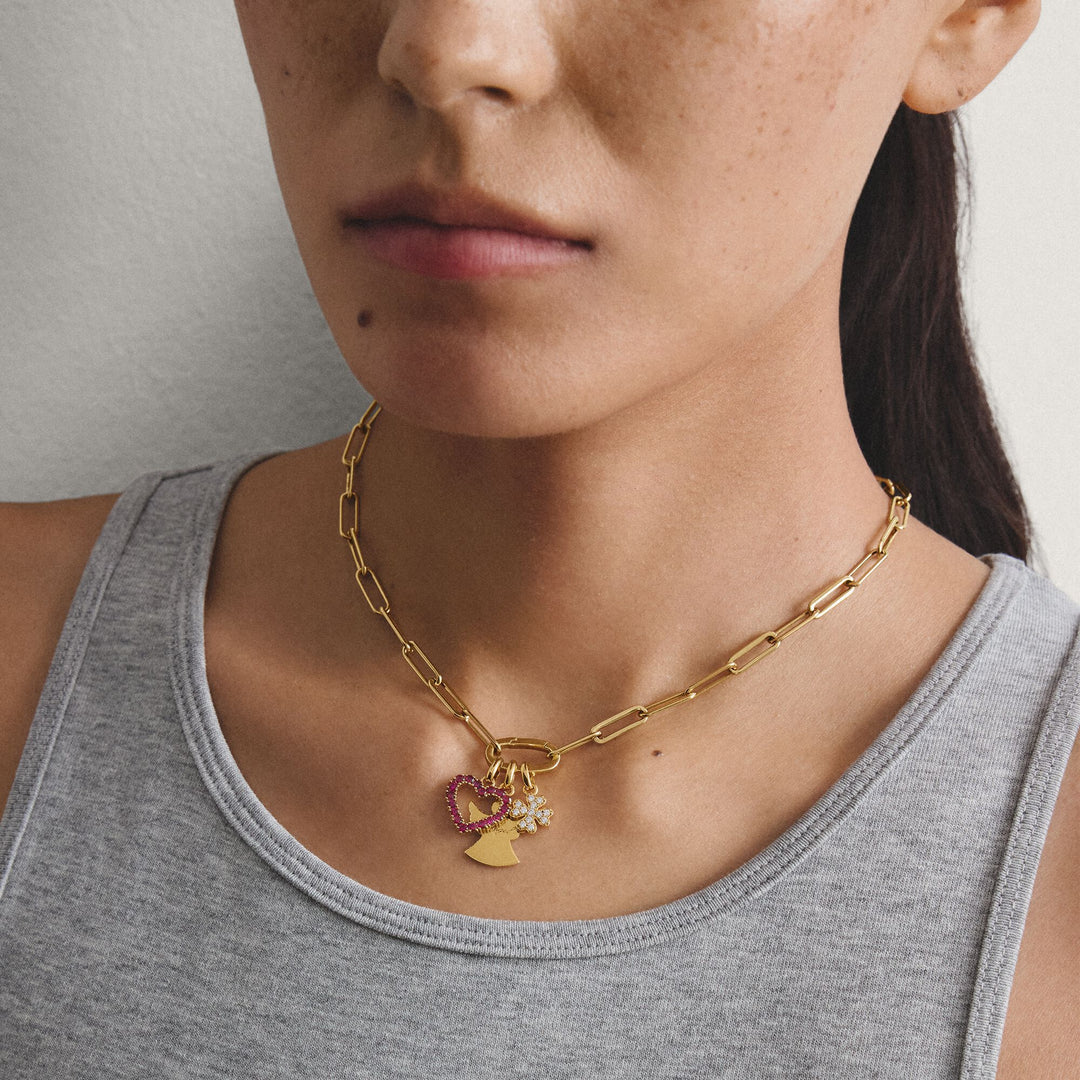 Gold-Tone Stainless Steel Charm Club Paperclip Necklace