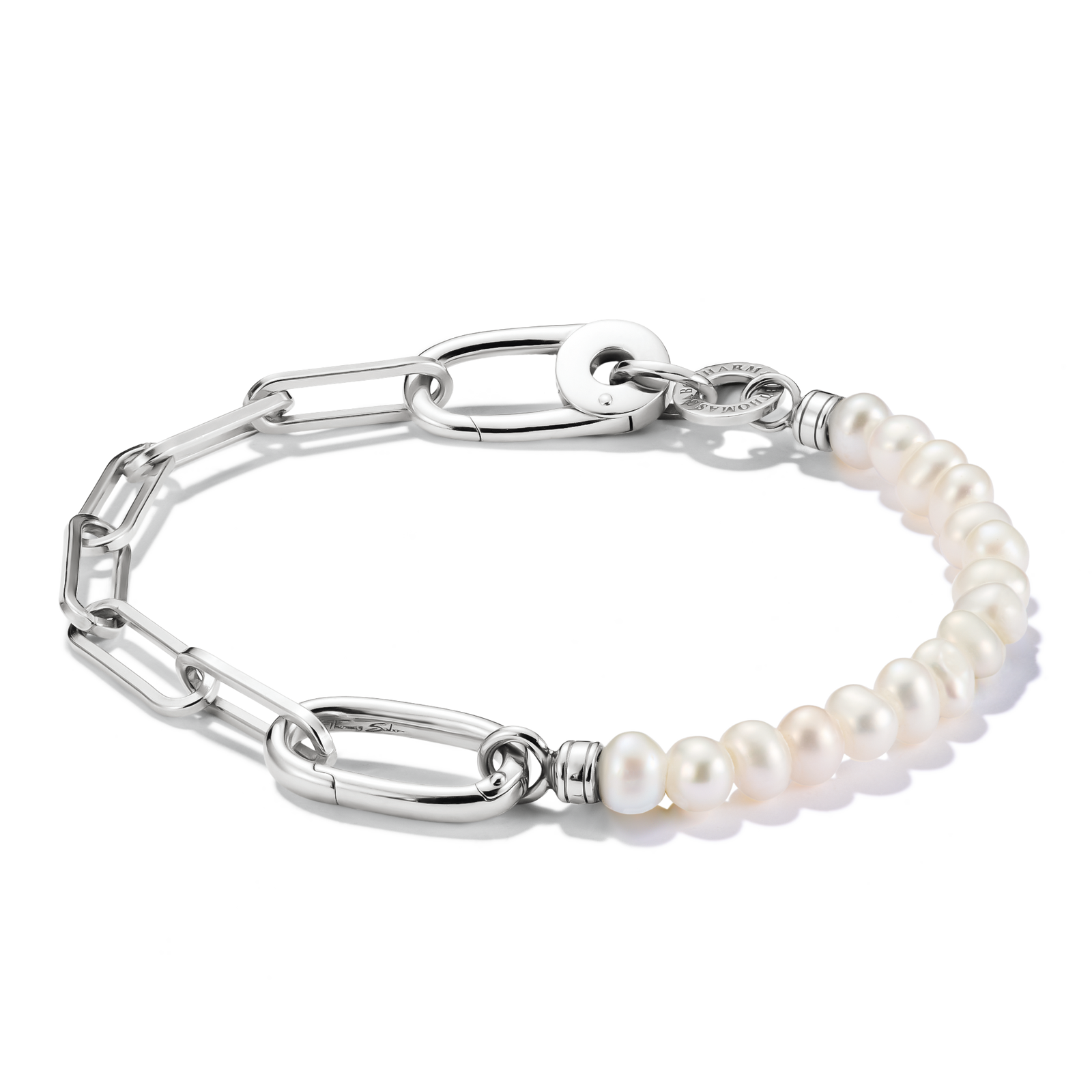 Connect Charm Bracelet Paperclip with Pearls Silver