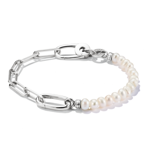 Connect Charm Bracelet Paperclip with Pearls Silver